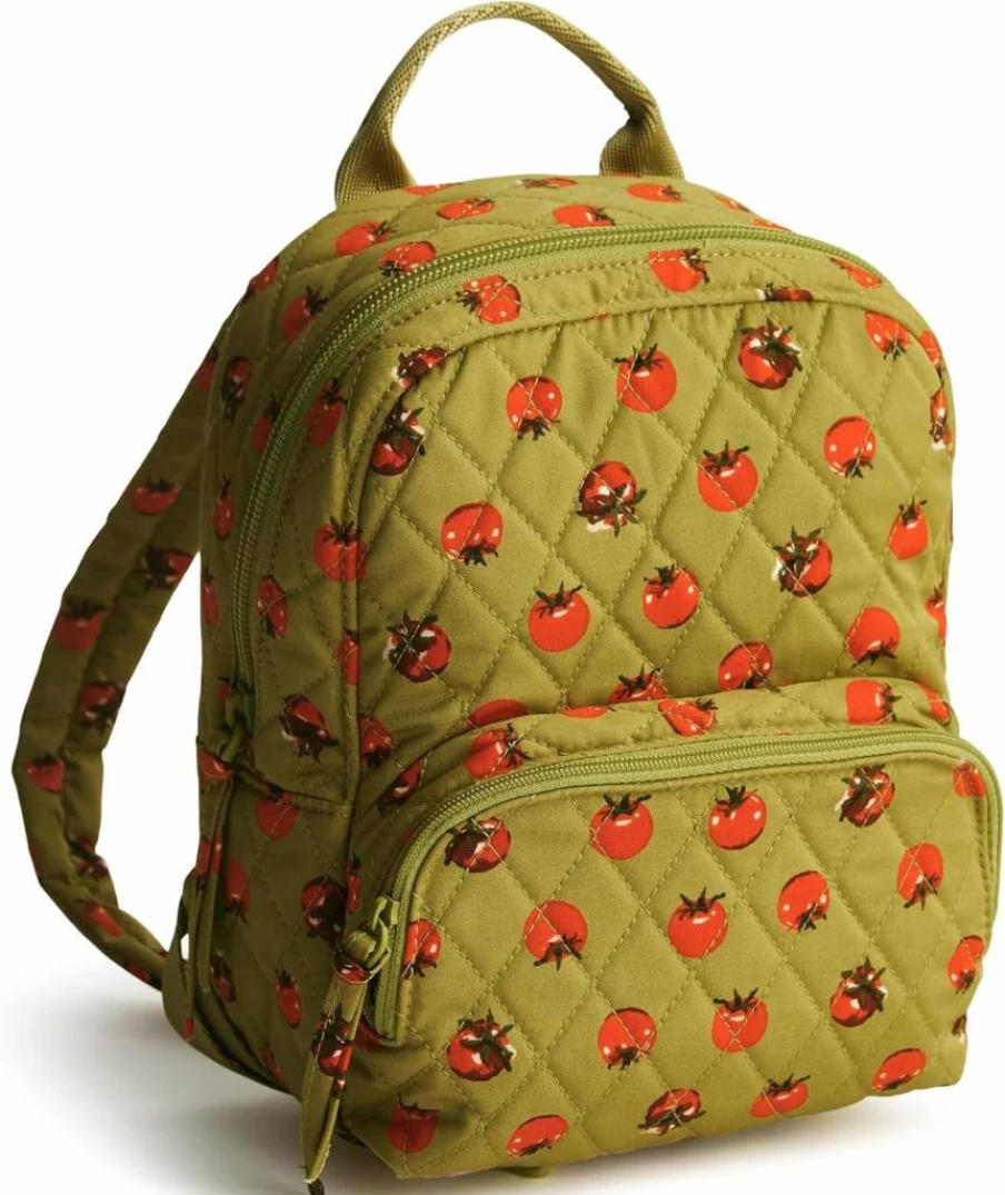 Vera Bradley Mini Banbury Backpack in Tiny Tomatoes Palm Print - Premium Cotton Travel Backpack for Women