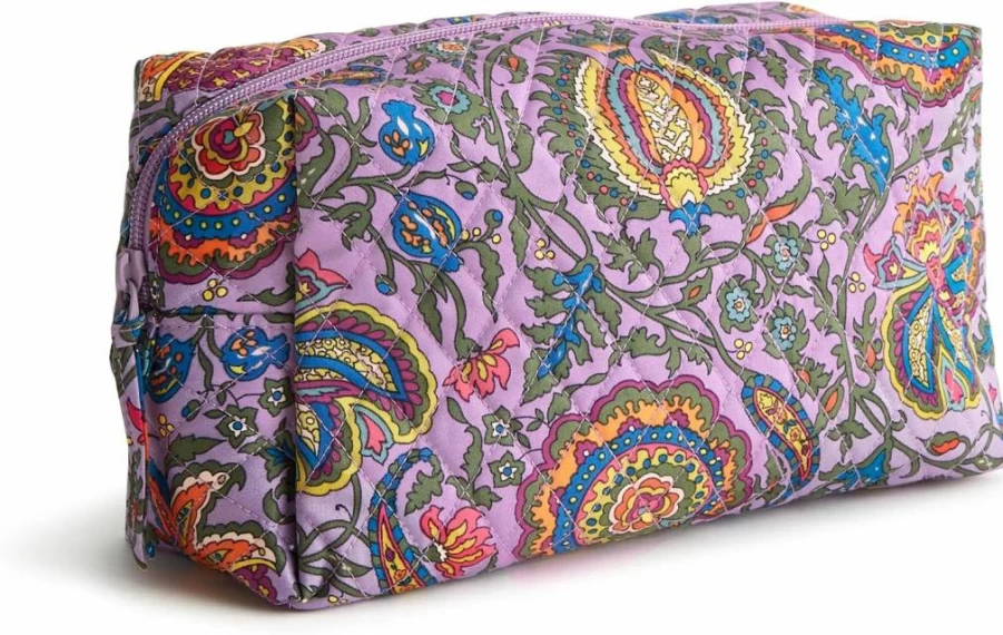 Vera Bradley Women's Large Cotton Cosmetic Case | Travel Toiletry Bag | Spacious Makeup Organizer
