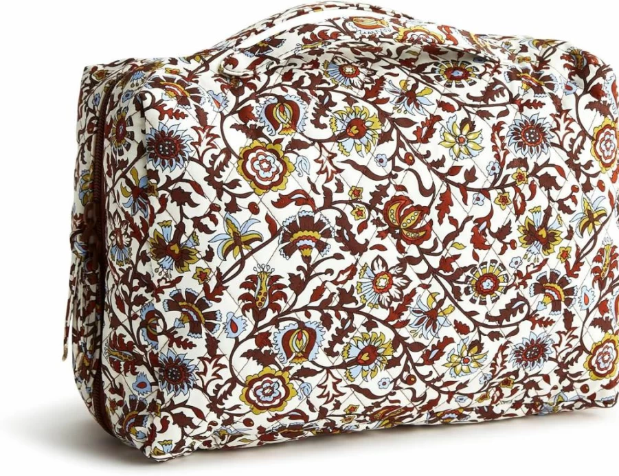 Vera Bradley Marrakesh Vines Cream Cotton Travel Organizer – Premium Lay Flat Toiletry Bag for Trips