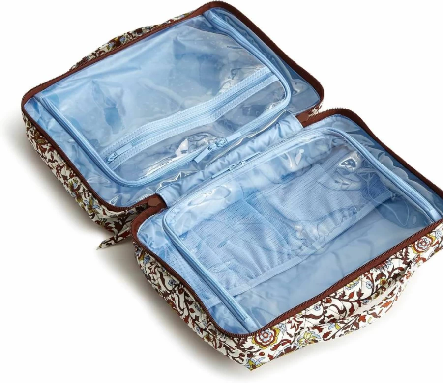 Vera Bradley Marrakesh Vines Cream Cotton Travel Organizer – Premium Lay Flat Toiletry Bag for Trips