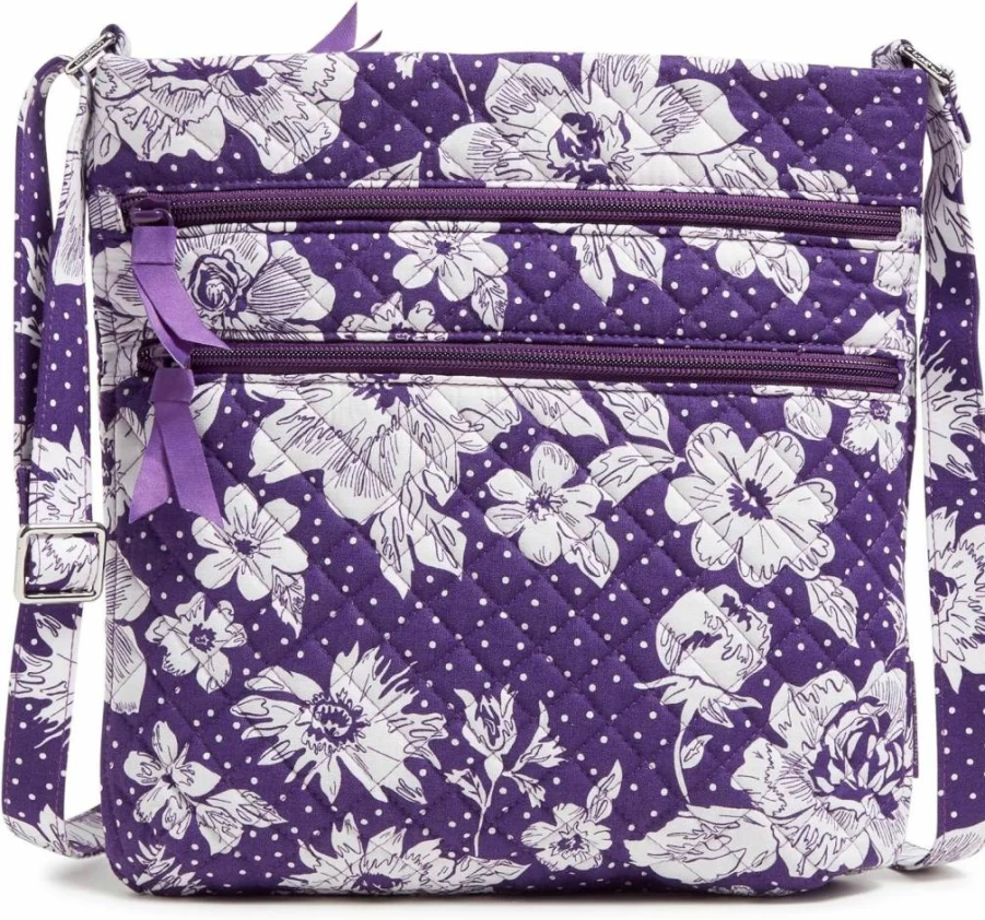 Vera Bradley Women's Iconic Triple Zip Hipster Crossbody Bag - Signature Cotton Fabric, Lightweight & Stylish Purse for Everyday Use