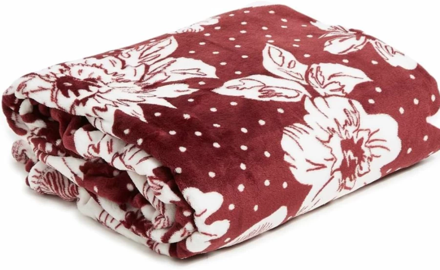 Vera Bradley Collegiate Plush XL Throw Blanket - Maroon/White Rain Garden Design, Multiple Team Options, Soft Cozy Blanket for College Fans