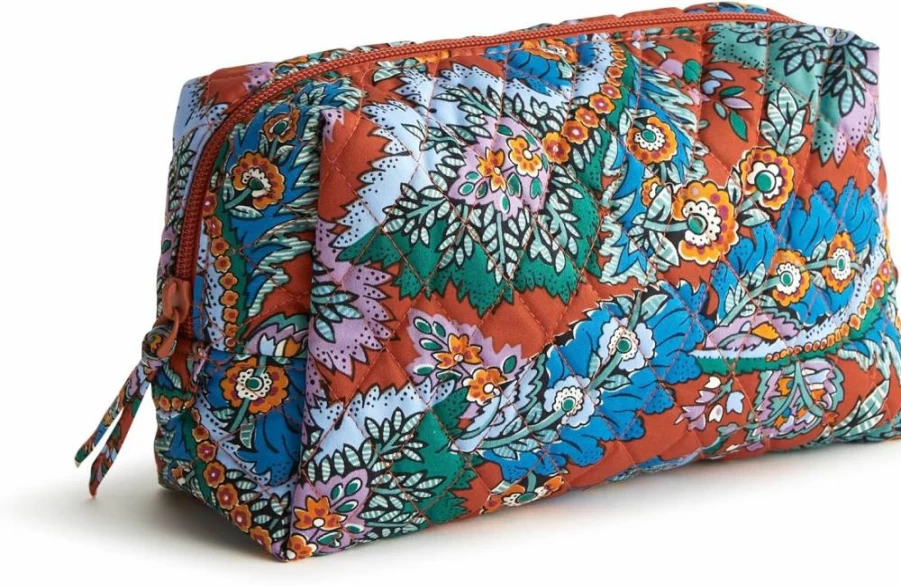 Vera Bradley Women's Medium Cosmetic Bag Premium Cotton Makeup Pouch Travel Organizer