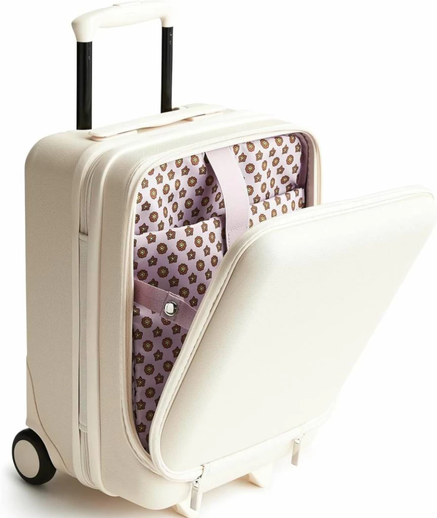 Vera Bradley Adair 17" Underseat Hardside Roller Luggage for Women - Lightweight Carry-On Suitcase, Cottage Cream, Compact Spinner Design for Easy Travel