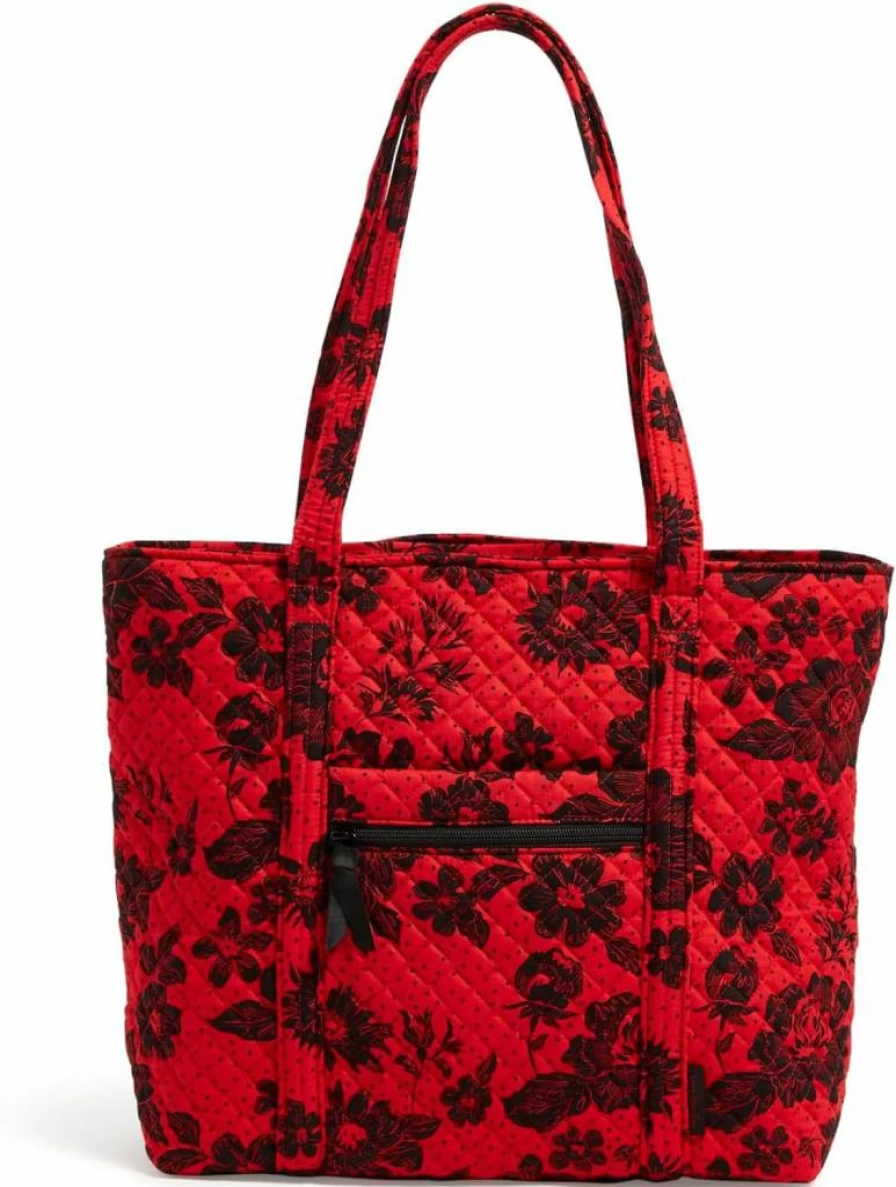 Vera Bradley Collegiate Cotton Tote Bag - Red & Black Rain Garden Design, Multiple Team Options