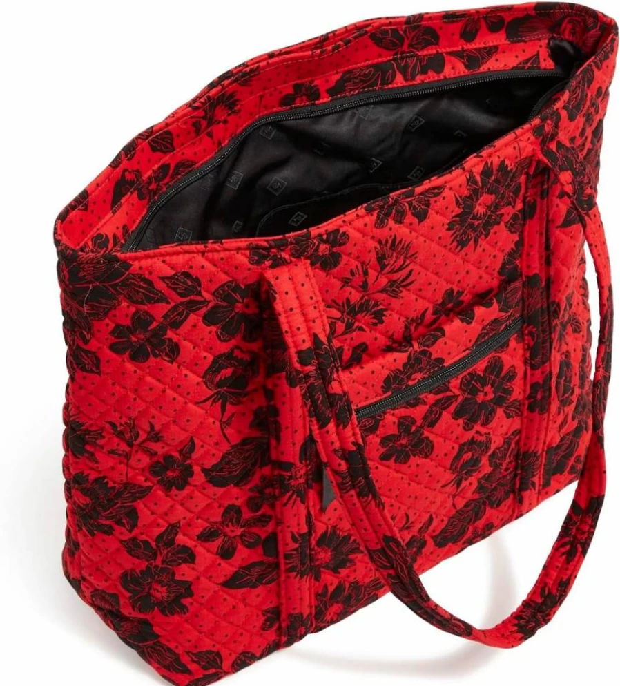 Vera Bradley Collegiate Cotton Tote Bag - Red & Black Rain Garden Design, Multiple Team Options