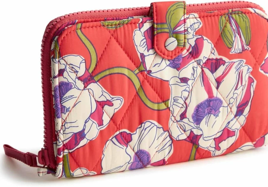 Vera Bradley Swirling Poppies Featherweight Large Tab Wallet Lightweight Zip-Around Billfold