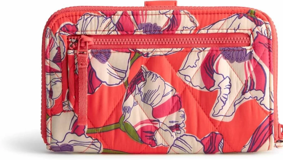 Vera Bradley Swirling Poppies Featherweight Large Tab Wallet Lightweight Zip-Around Billfold