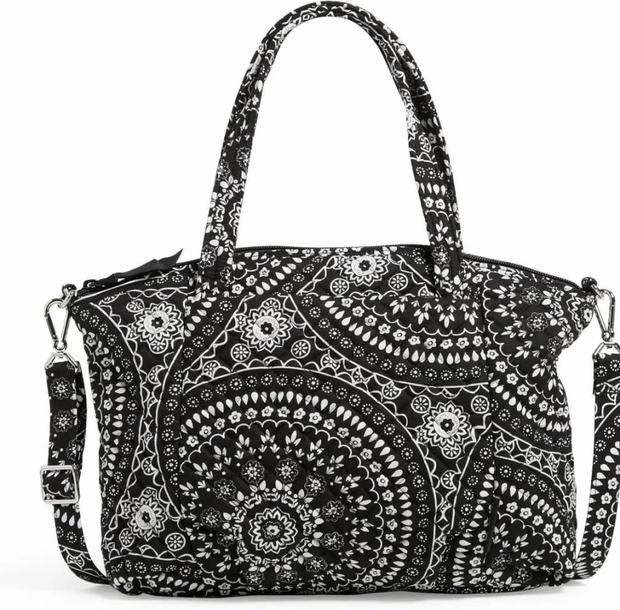 Vera Bradley Women's Pleated Cotton Satchel Purse with Adjustable Multi-Strap Shoulder Bag