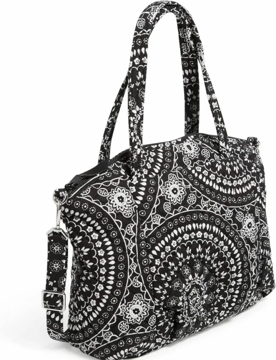 Vera Bradley Women's Pleated Cotton Satchel Purse with Adjustable Multi-Strap Shoulder Bag