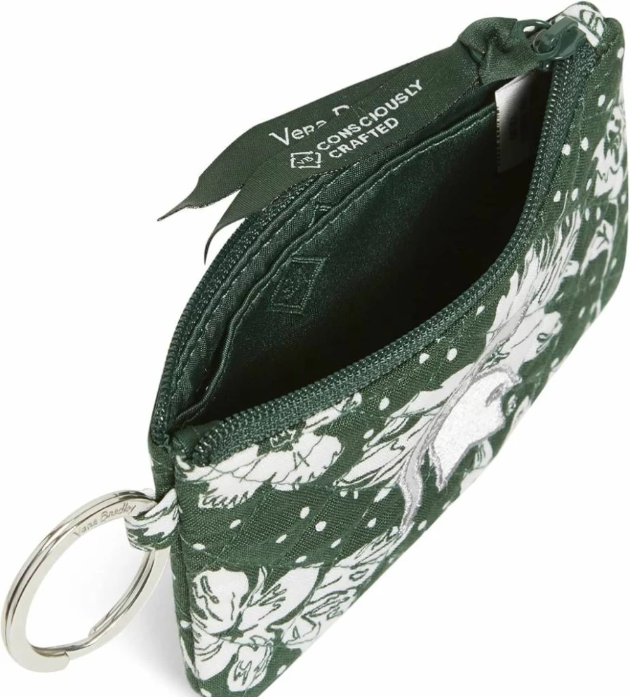 Vera Bradley Recycled Cotton Zip ID Case & Lanyard Combo - Michigan State University Dark Green/White Rain Garden, Collegiate Accessories for Women