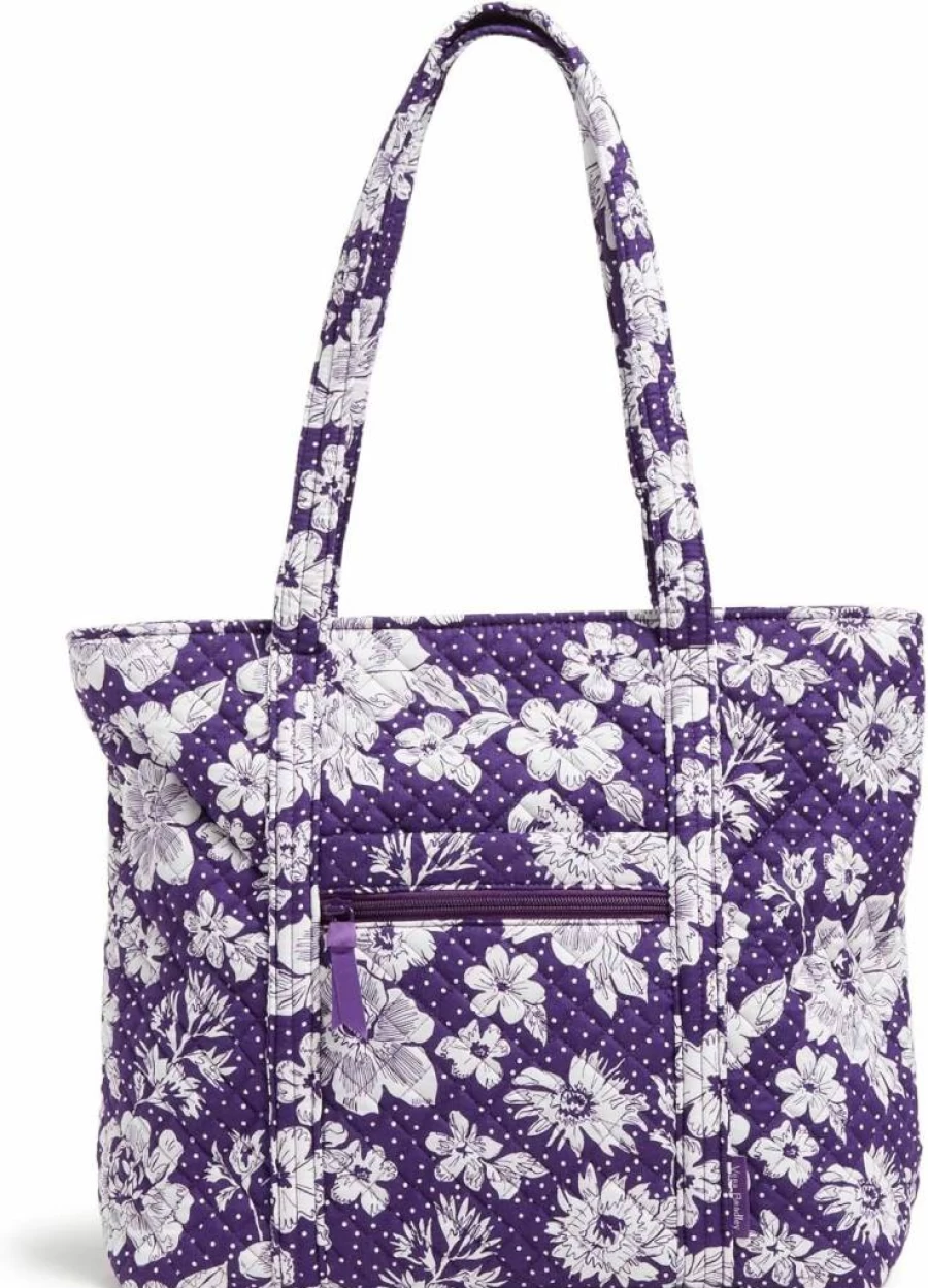 Vera Bradley Cotton Collegiate Tote Bag - Purple & White Rain Garden Design, Multiple Team Options Available