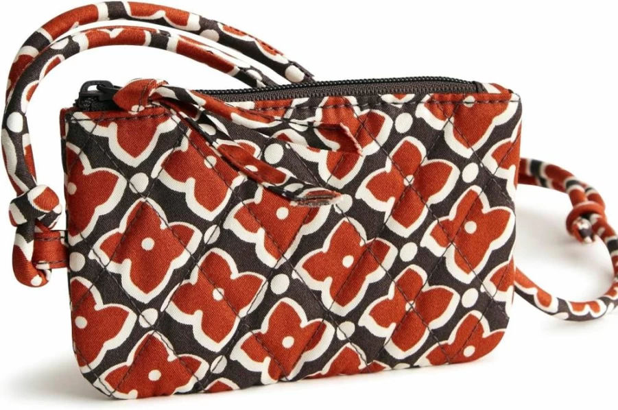 Vera Bradley Women's Cotton Zip ID Card Holder with Lanyard - Premium Wristlet Pouch for Keys & Essentials
