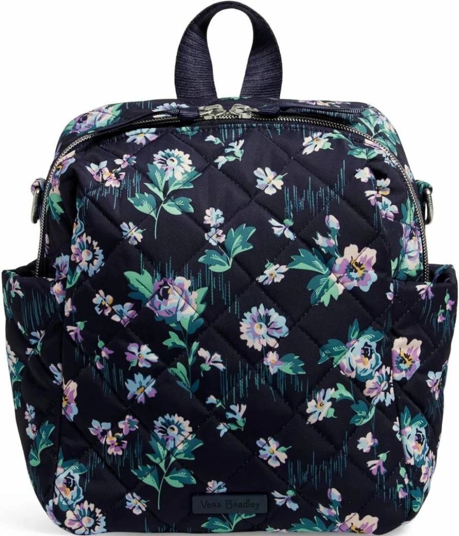 Vera Bradley Parisian Bouquet Convertible Backpack - Lightweight Small Travel Backpack for Women, Adjustable Twill Performance Design