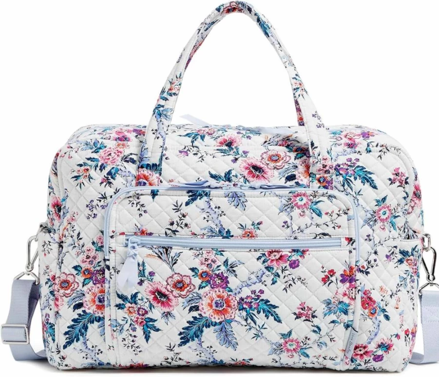 Vera Bradley Soft Sky Paisley Cotton Weekender Travel Bag for Women - Lightweight & Spacious Carryall Luggage
