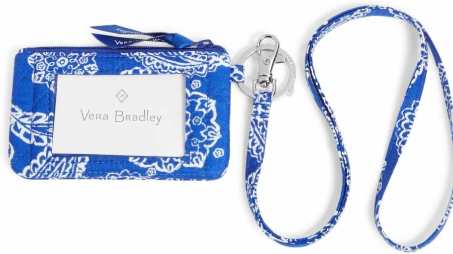 Vera Bradley Cotton Zip ID Lanyard - Reusable Badge Holder with Adjustable Strap for Work or School