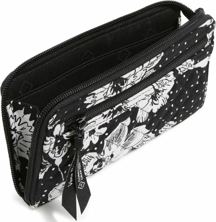 Vera Bradley RFID Blocking Collegiate Front Zip Wristlet - Black & White Rain Garden Pattern - Multiple Team Designs Available