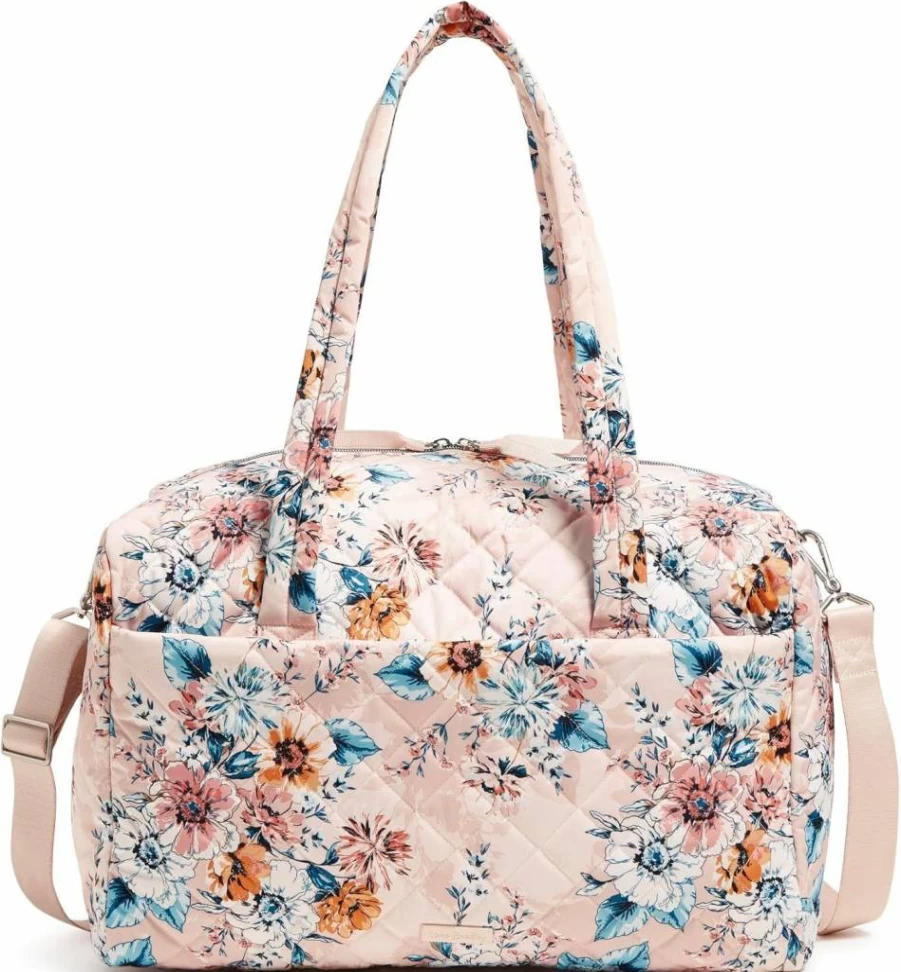 Vera Bradley Tiger Lily Blue Performance Twill Medium Duffle Bag for Women - Lightweight Travel Tote, Spacious Carry-On, Water-Resistant Fabric, One Size