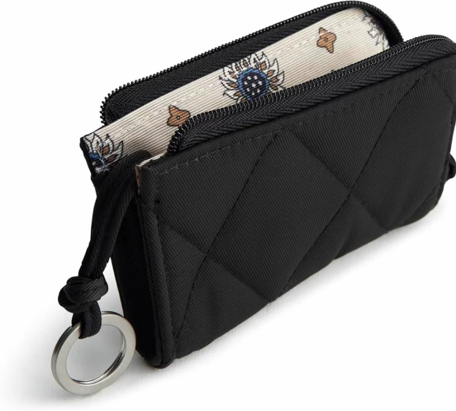 Vera Bradley Women's Twill Zip Card Holder – Compact RFID Blocking Wallet Pouch for Credit Cards & ID