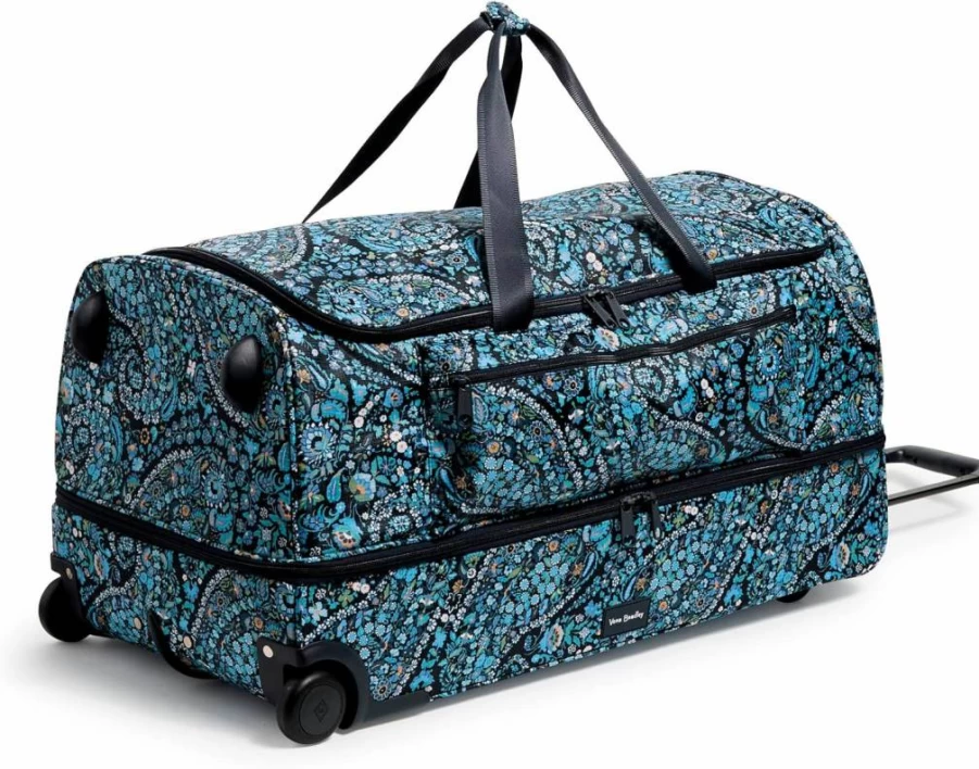 Vera Bradley Black Recycled Ripstop XL Rolling Duffel Bag - Foldable Travel Luggage for Women