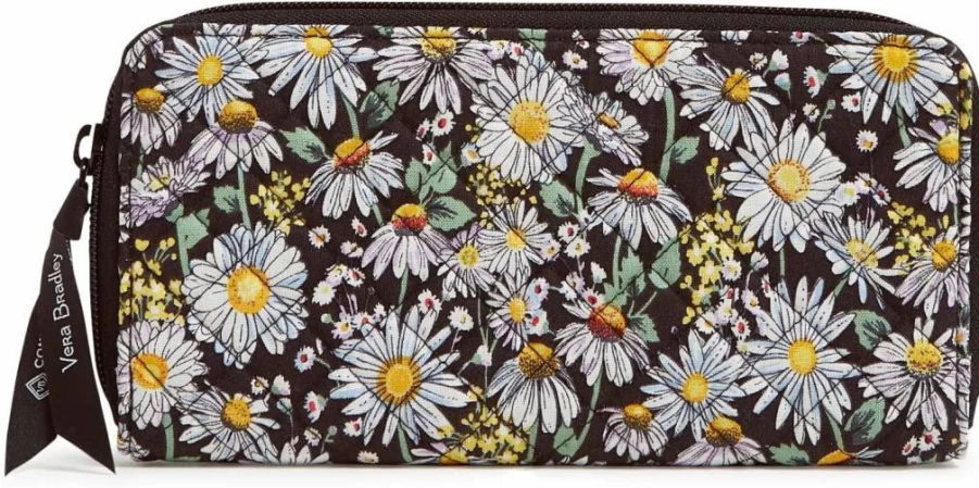 Vera Bradley Jordin RFID Continental Wallet in Daisies White - Cotton Travel Wallet for Women