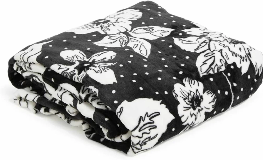 Vera Bradley Collegiate Plush XL Throw Blanket – Soft Large Blanket for College Fans, Multiple Team Designs, Black/White Rain Garden Pattern