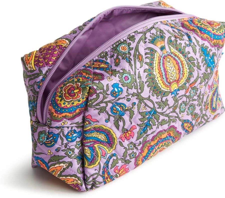 Vera Bradley Women's Large Cotton Cosmetic Case | Travel Makeup Bag | Spacious Toiletry Organizer
