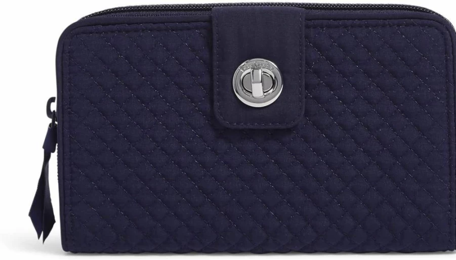 Vera Bradley RFID Blocking Turnlock Wallet for Women - Slim Microfiber Design in True Black