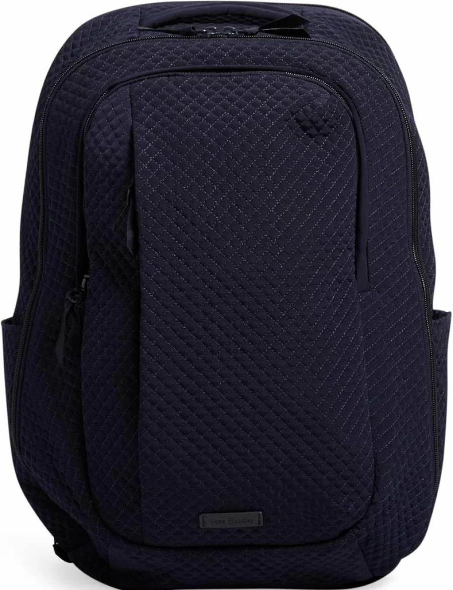 Vera Bradley Classic Navy Large Travel Backpack for Women - Lightweight Microfiber Carry-On Bag