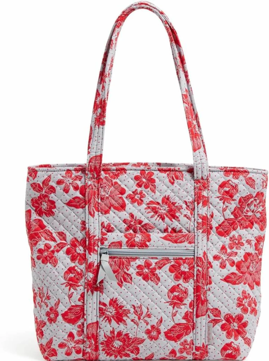 Vera Bradley Collegiate Cotton Tote Bag - Multiple Team Designs, Gray & Red Rain Garden Pattern