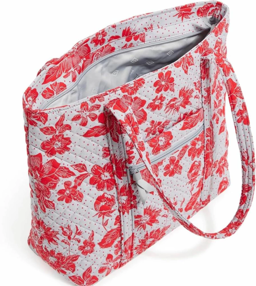 Vera Bradley Collegiate Cotton Tote Bag - Multiple Team Designs, Gray & Red Rain Garden Pattern