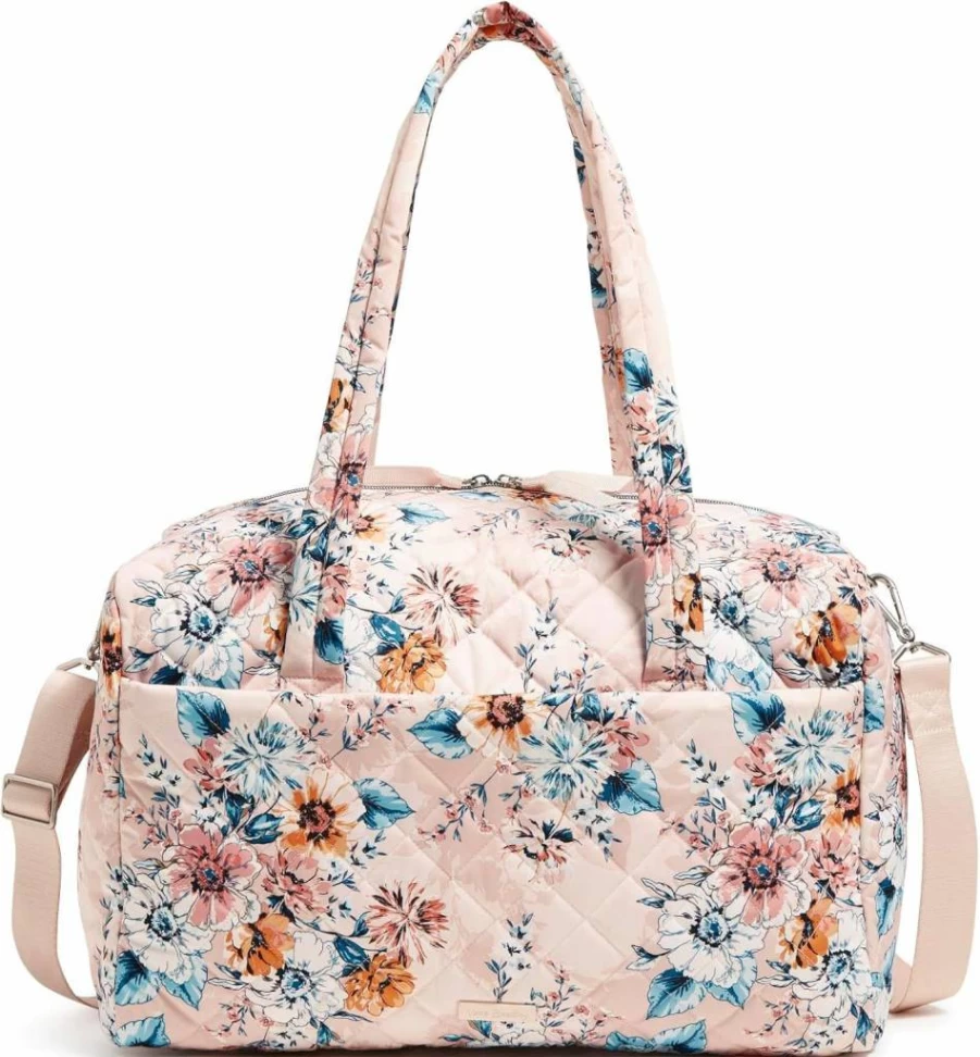 Vera Bradley Peach Blossom Bouquet Medium Travel Duffle Bag for Women - Lightweight Performance Twill, Spacious One-Size Carry-On