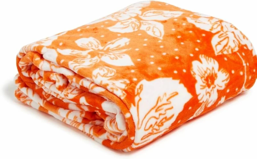 Vera Bradley Collegiate Plush XL Throw Blanket - Orange/White Rain Garden, Multiple Team Options, Ultra-Soft Cozy Blanket