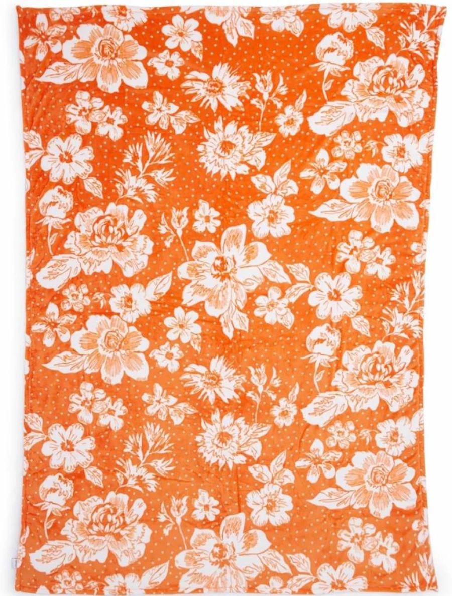 Vera Bradley Collegiate Plush XL Throw Blanket - Orange/White Rain Garden, Multiple Team Options, Ultra-Soft Cozy Blanket