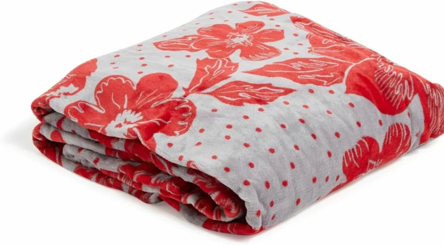 Vera Bradley Collegiate Plush XL Throw Blanket - Soft Cozy Blanket for College Fans, Multiple Team Designs, Gray/Red Rain Garden Pattern