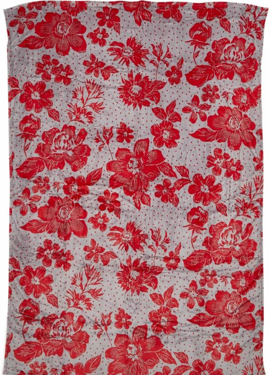 Vera Bradley Collegiate Plush XL Throw Blanket - Soft Cozy Blanket for College Fans, Multiple Team Designs, Gray/Red Rain Garden Pattern