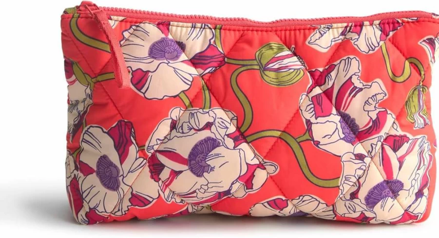 Vera Bradley Swirling Poppies Featherweight Medium Pouch | Lightweight Cosmetic Bag | Floral Travel Organizer