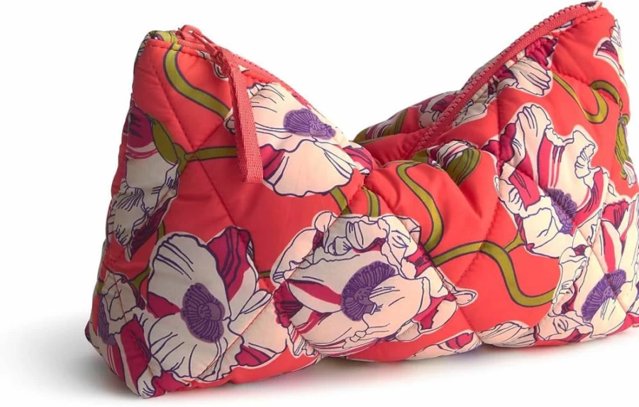 Vera Bradley Swirling Poppies Featherweight Medium Pouch | Lightweight Cosmetic Bag | Floral Travel Organizer