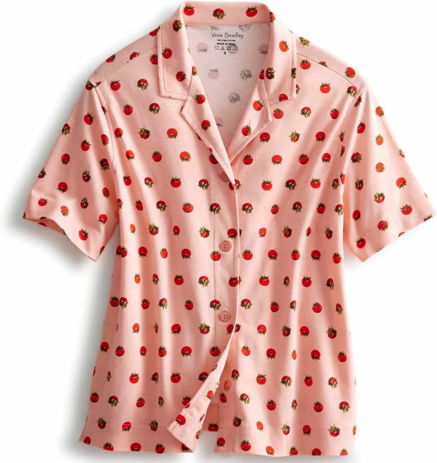 Vera Bradley Women's Soft Cotton Button-Down Pajama Set - Comfortable Sleepwear Lounge Set
