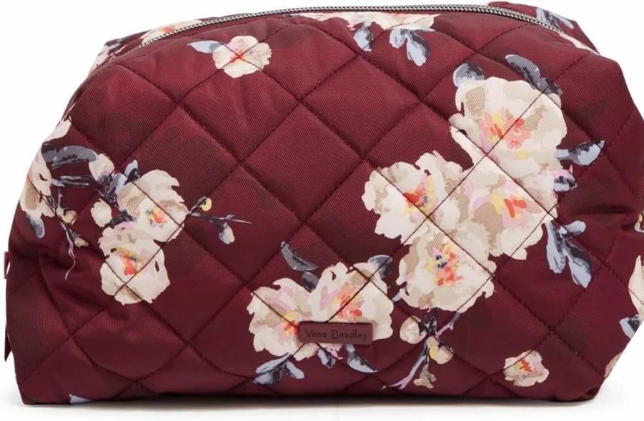 Vera Bradley Large Cosmetic Makeup Bag for Women - Blooms & Branches Design, Performance Twill Organizer, One Size Travel Toiletry Pouch
