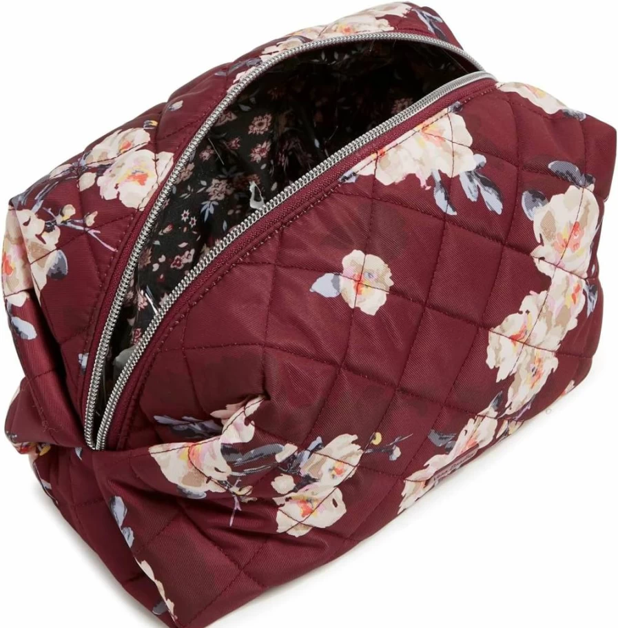 Vera Bradley Large Cosmetic Makeup Bag for Women - Blooms & Branches Design, Performance Twill Organizer, One Size Travel Toiletry Pouch