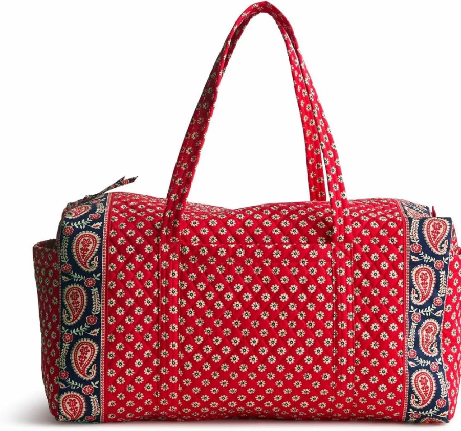 Vera Bradley Americana Red Original Duffel Bag - Large Cotton Travel Tote for Women, Spacious Carry-On Weekender with Handles