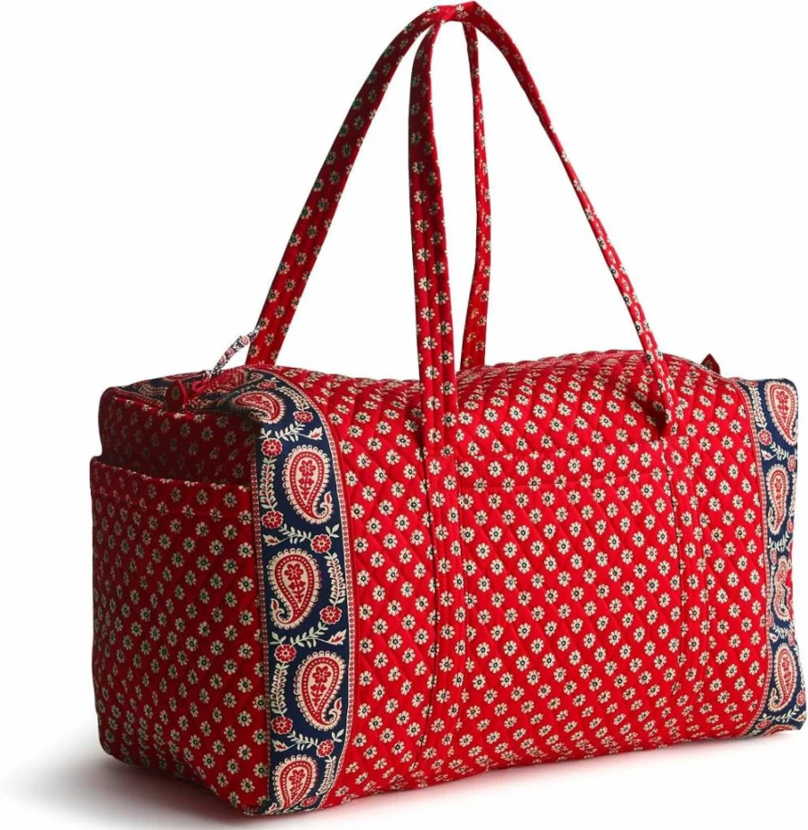 Vera Bradley Americana Red Original Duffel Bag - Large Cotton Travel Tote for Women, Spacious Carry-On Weekender with Handles