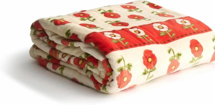 Vera Bradley Tiny Poppies Stripe Oversized Soft Flannel Throw Blanket for Cozy Comfort