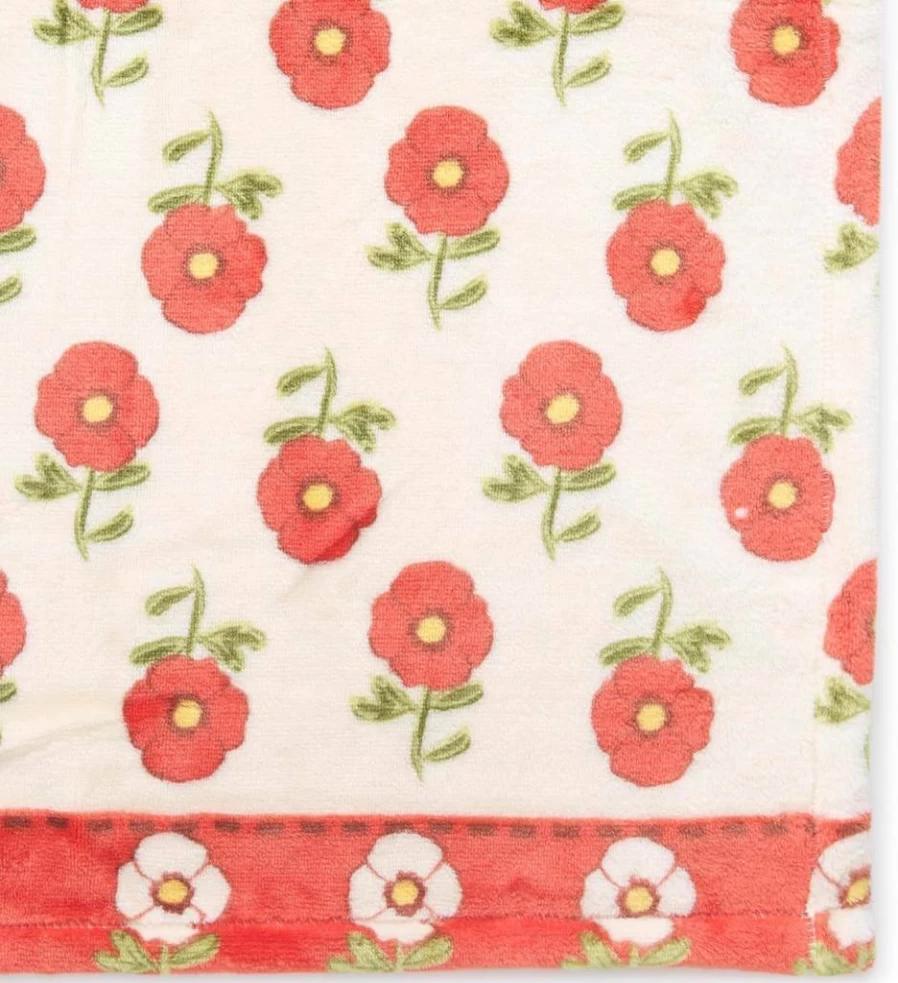 Vera Bradley Tiny Poppies Stripe Oversized Soft Flannel Throw Blanket for Cozy Comfort