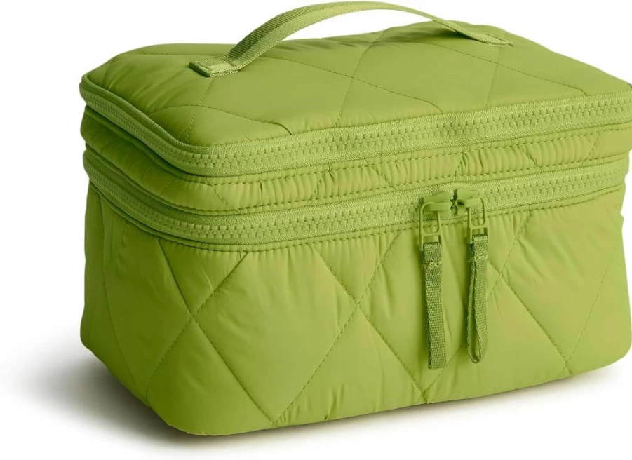 Vera Bradley Featherweight Brush Up Cosmetic Bag - Lightweight Travel Makeup Pouch in Spinach Green