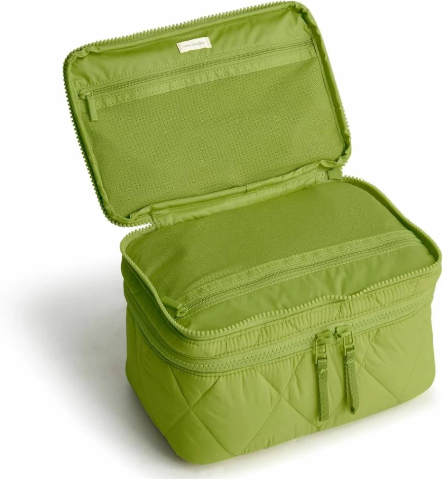 Vera Bradley Featherweight Brush Up Cosmetic Bag - Lightweight Travel Makeup Pouch in Spinach Green