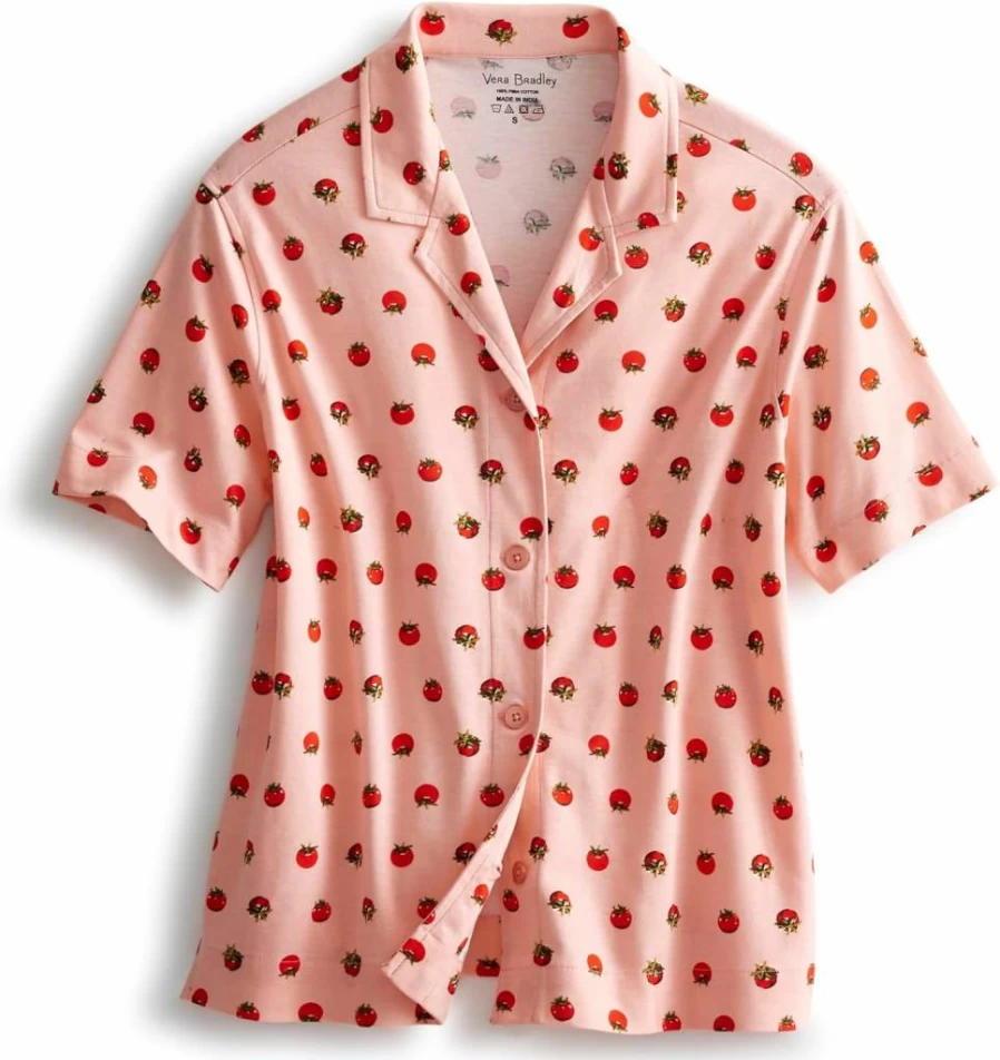 Vera Bradley Women's Soft Cotton Button-Down Pajama Set - Comfortable Sleepwear Lounge Set