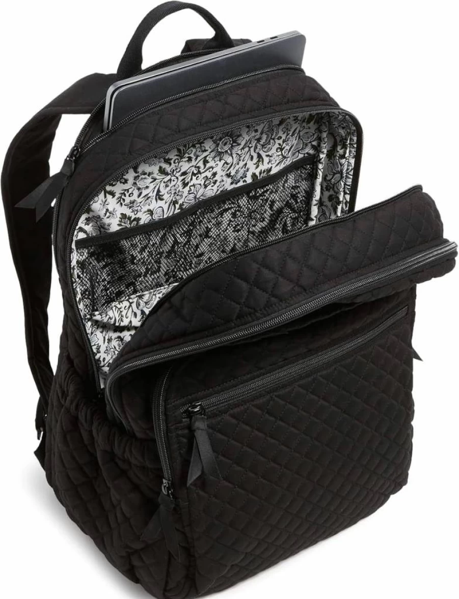 Vera Bradley Black Cotton XL Backpack for Women - Spacious Campus Backpack, Lightweight & Durable, One Size Fits All