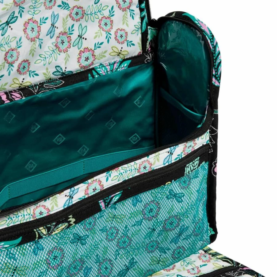 Vera Bradley Large Hanging Travel Organizer - Cotton Toiletry Bag for Women, Portable Cosmetic Case with Hooks, Spacious Storage for Toiletries and Accessories